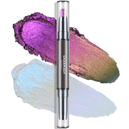 CHARMACY 2 in 1 Duochrome Eyeshadow Pen 6 Colors High Pigmented Glitter Waterproof Eye Shadow Long Lasting Metallic Makeup