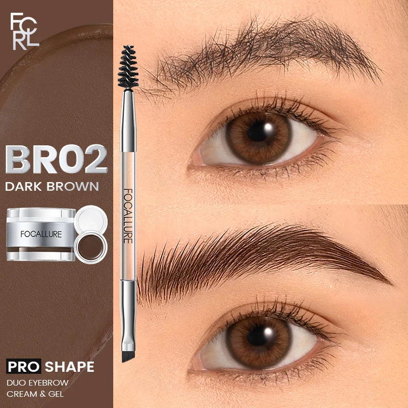 FOCALLURE 2 In 1 Eyebrow Pomade Gel Wax Makeup Waterproof Long Lasting 3 Colors Eyebrow Enhancer Cream Cosmetics With Brush