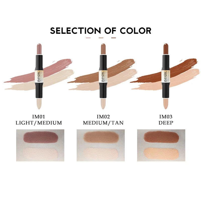 IMAGIC Makeup Creamy Double-ended 2in1 Contour Stick Contouring Highlighter Bronzer Create 3D Face  Concealer Full Cover Blemish