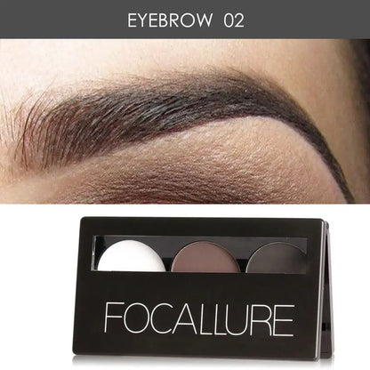 FOCALLURE Eyebrow Powder Palette 3 Colors Eyebrow Enhancer Waterproof Long Lasting Brows Pomade Easy to Wear Cosmetics Makeup