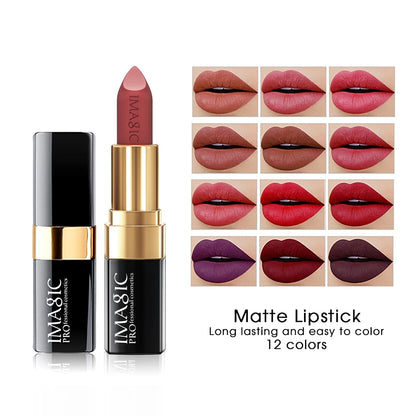 IMAGIC 12-Color Lipstick Matte Waterproof Velvet Pigment Nude Rouge Waterproof Long Lasting Lip Profissional Cosmetics Beauty