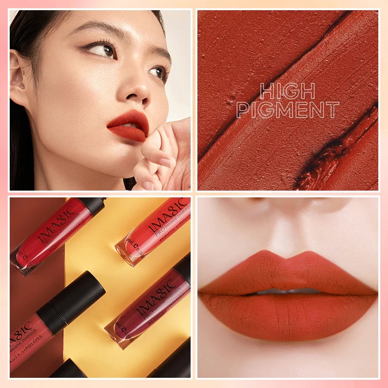 IMAGIC Lip Gloss Makeup Long Lasting Waterproof Lipstick Velvet Non-stick Cup 28 Colors Lip Tint Matte Sexy Red Liquid Lip Stick