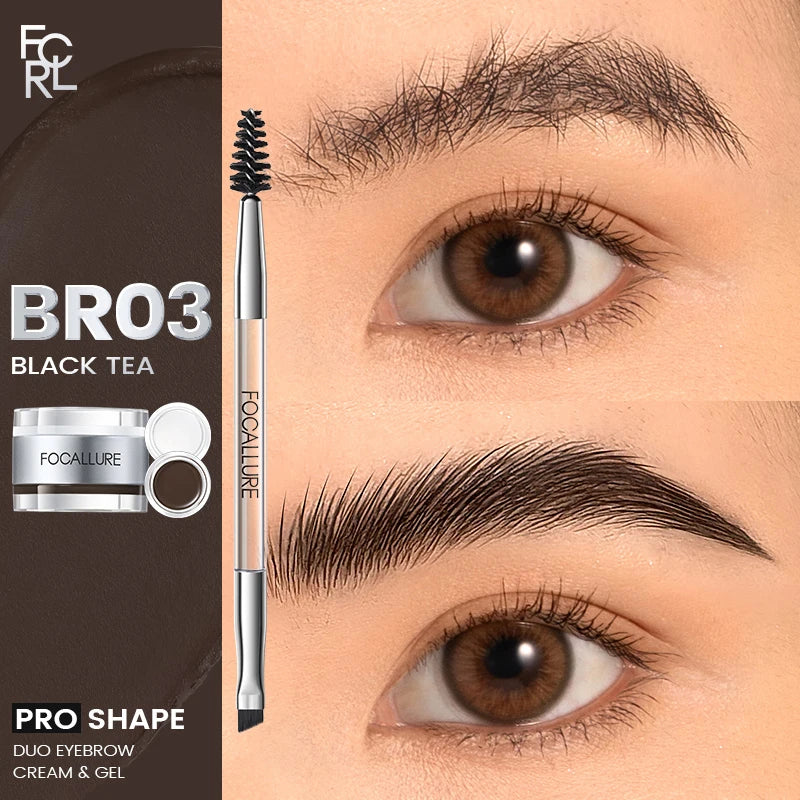 FOCALLURE 2 In 1 Eyebrow Pomade Gel Wax Makeup Waterproof Long Lasting 3 Colors Eyebrow Enhancer Cream Cosmetics With Brush