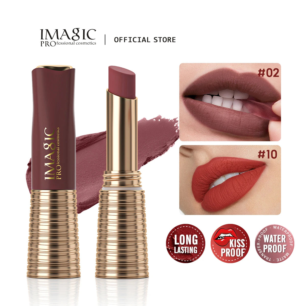 IMAGIC Lipstick Matte Long Lasting  No-stick Lipstick Waterproof Makeup Lip Stick Smudge-free Classic Highly Pigmented Lip Tint