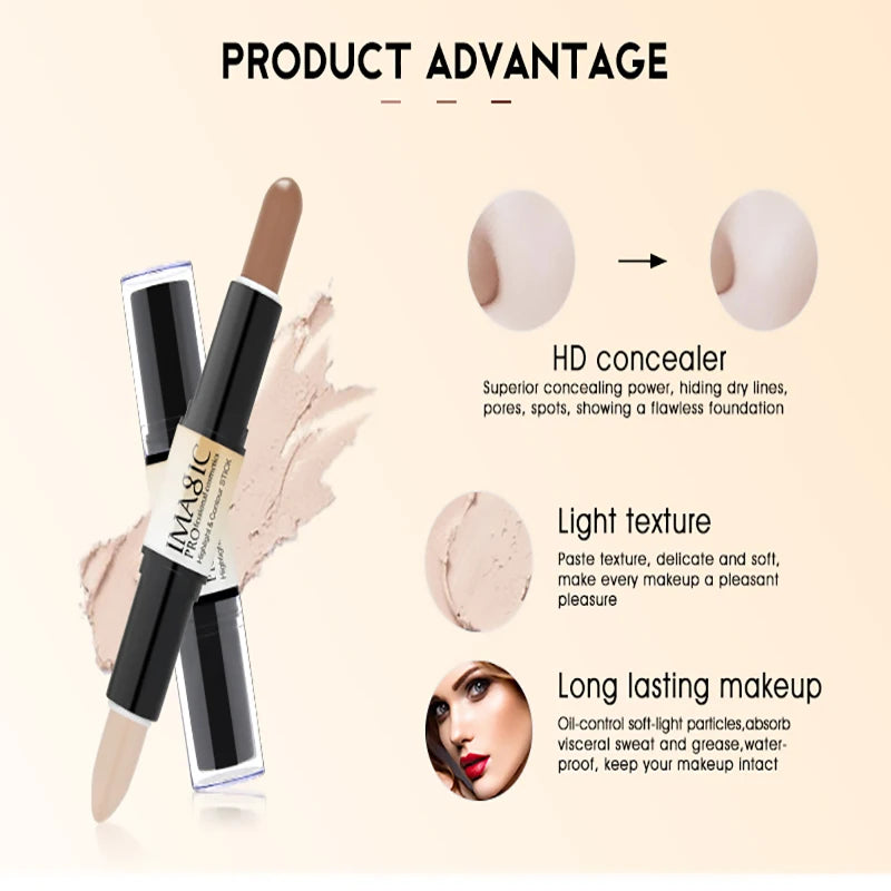 IMAGIC Makeup Creamy Double-ended 2in1 Contour Stick Contouring Highlighter Bronzer Create 3D Face  Concealer Full Cover Blemish