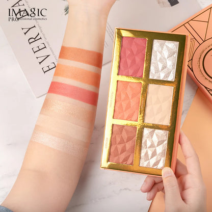 IMAGIC New 6-color Hybrid Highlight Blush Palette Rouge Makeup Blush  Palet Blush Contour Shadow Facial Cosmetics