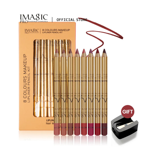 IMAGIC 8-Color LipLiner Pencil Long Lasting Waterproof Professional Soft Smooth Colorful Matte Lipstick Cosmetics Makeup Tool