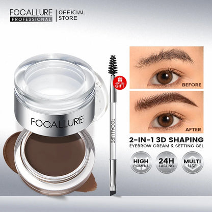 FOCALLURE 2 In 1 Eyebrow Pomade Gel Wax Makeup Waterproof Long Lasting 3 Colors Eyebrow Enhancer Cream Cosmetics With Brush