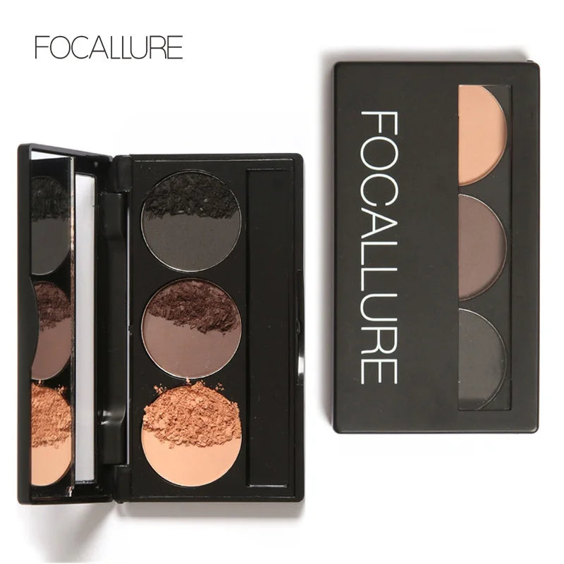 FOCALLURE Eyebrow Powder Palette 3 Colors Eyebrow Enhancer Waterproof Long Lasting Brows Pomade Easy to Wear Cosmetics Makeup