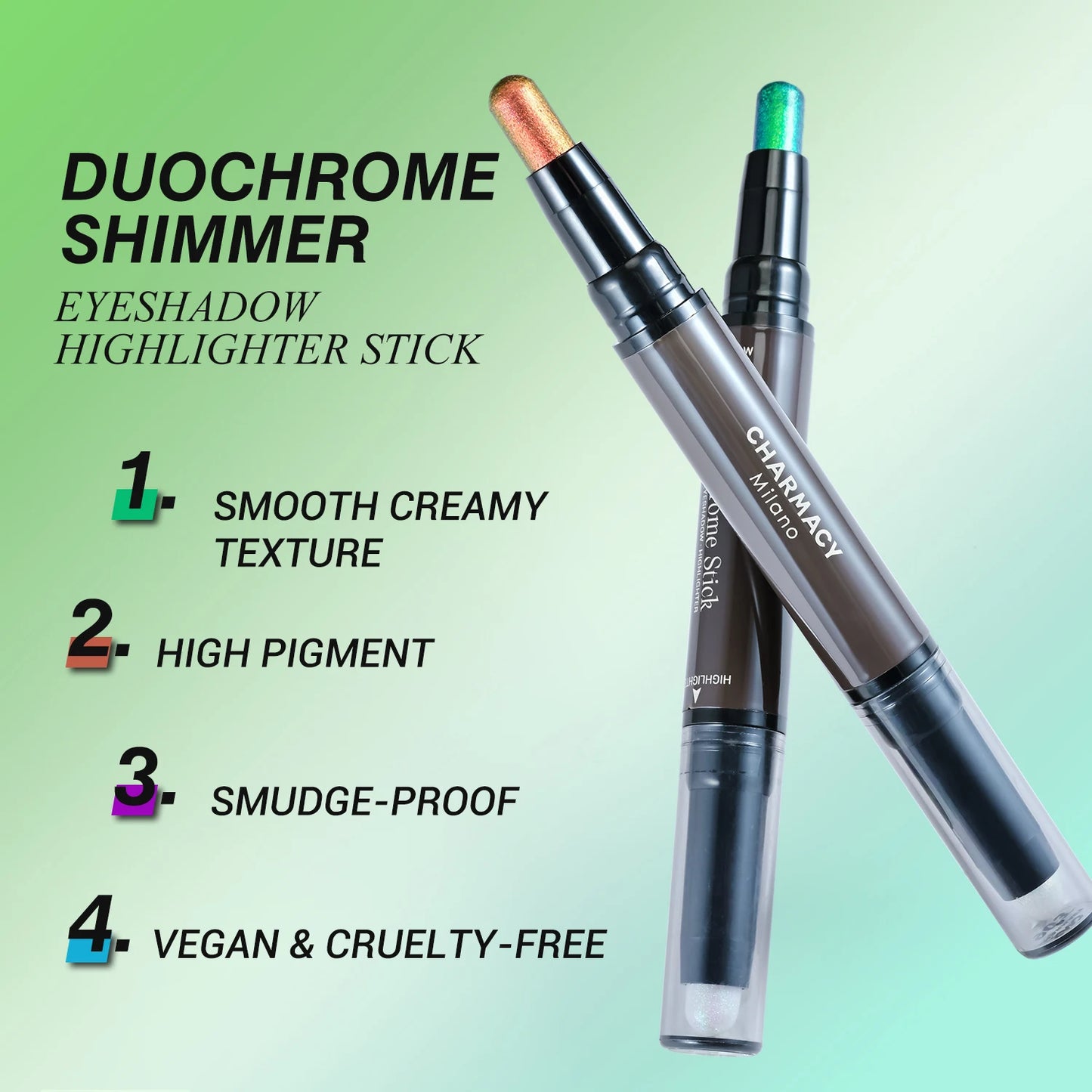 CHARMACY 2 in 1 Duochrome Eyeshadow Pen 6 Colors High Pigmented Glitter Waterproof Eye Shadow Long Lasting Metallic Makeup