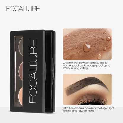 FOCALLURE Eyebrow Powder Palette 3 Colors Eyebrow Enhancer Waterproof Long Lasting Brows Pomade Easy to Wear Cosmetics Makeup