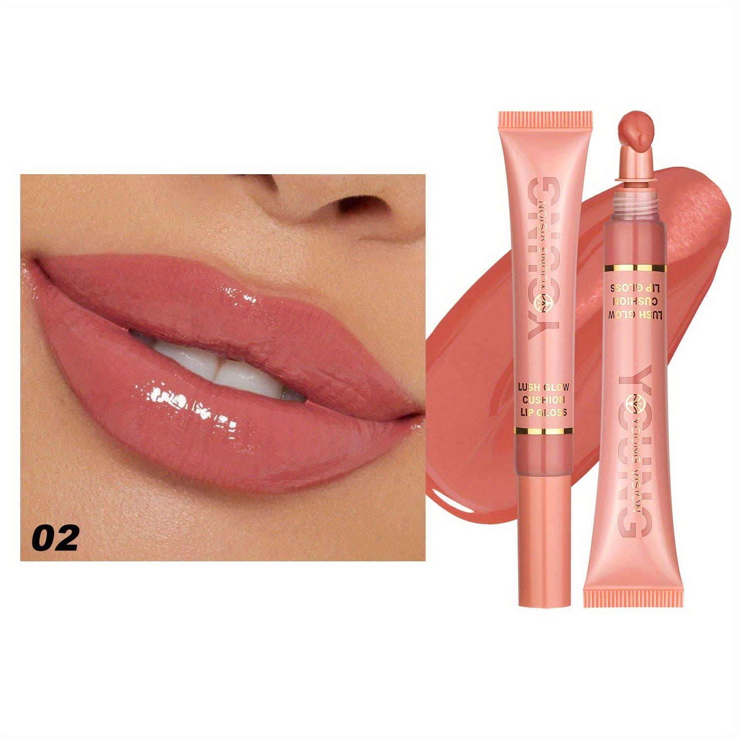 VAIRS® Beauty 02 YOUNG VISION Hydrating Liquid Lipstick & Gloss Tint, Oil Infused, Cushion & Puff Applicators, Versatile Nude to Red Shades, Labial Liquido & Brillo Labial