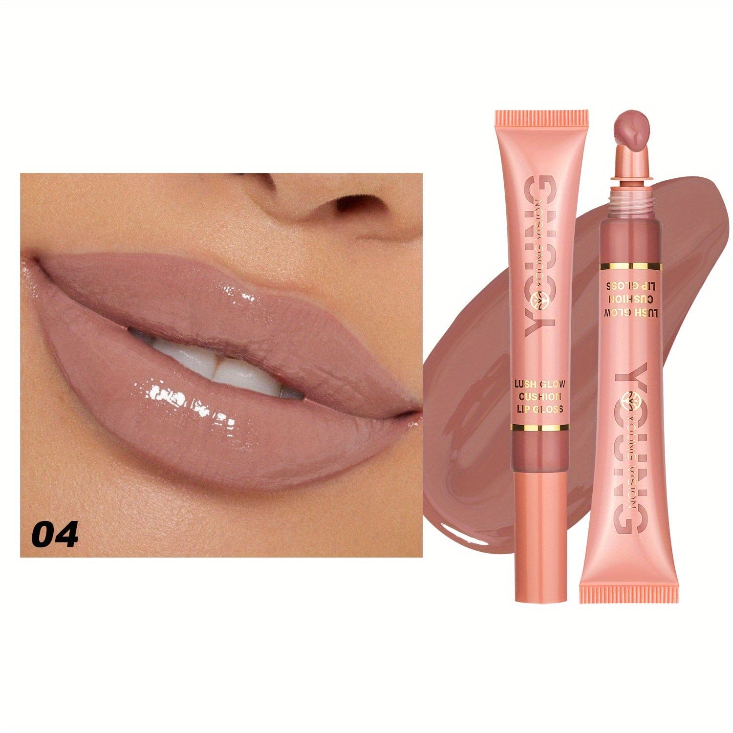 VAIRS® Beauty 04 YOUNG VISION Hydrating Liquid Lipstick & Gloss Tint, Oil Infused, Cushion & Puff Applicators, Versatile Nude to Red Shades, Labial Liquido & Brillo Labial