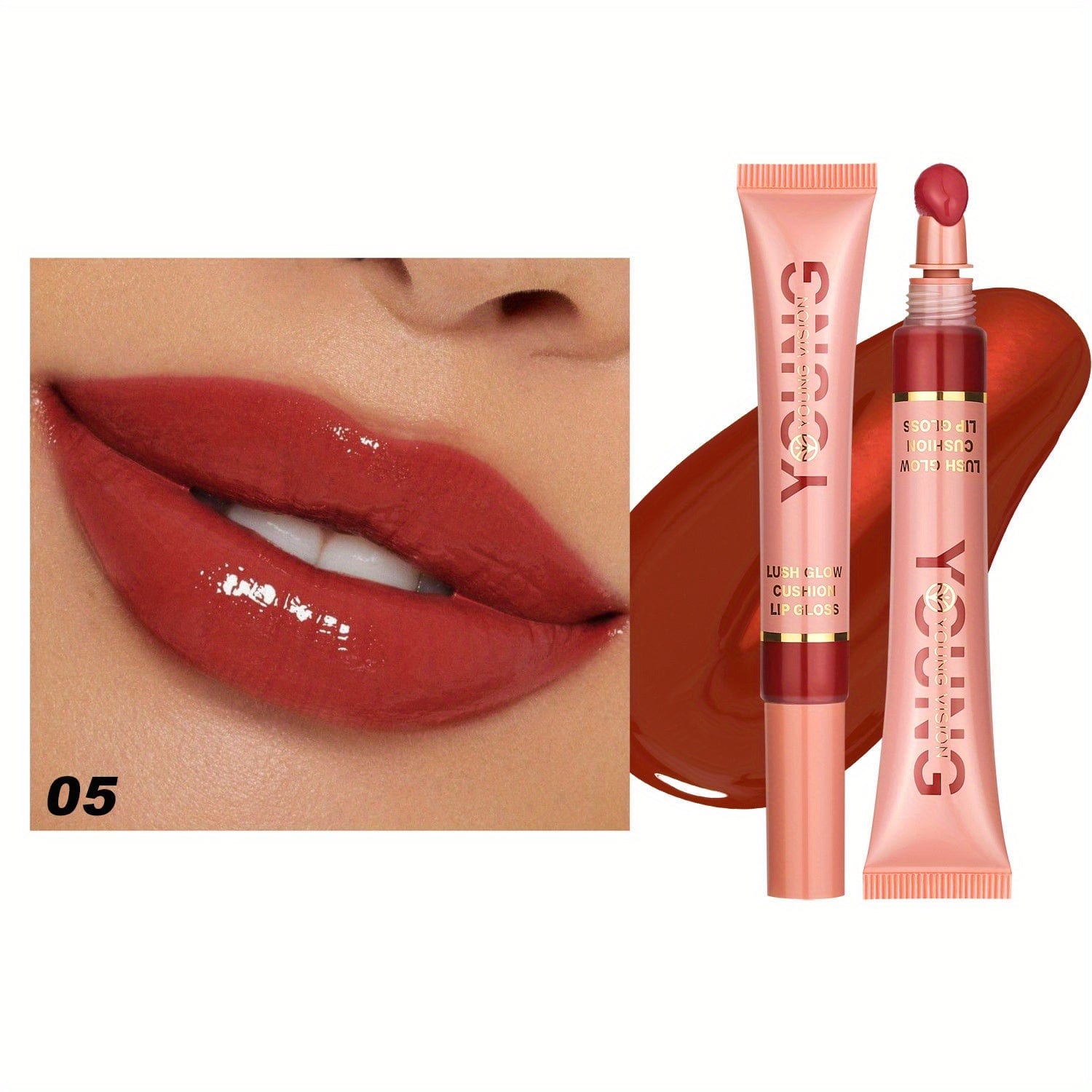 VAIRS® Beauty 05 YOUNG VISION Hydrating Liquid Lipstick & Gloss Tint, Oil Infused, Cushion & Puff Applicators, Versatile Nude to Red Shades, Labial Liquido & Brillo Labial