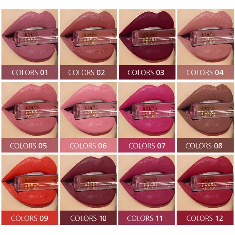 VAIRS® Beauty 12pcs LANGMANNI 12 Colors Lipstick Waterproof Long Lasting Natural Matte Sexy Women Moist Lip Gloss Nude Glitter Beauty Red Lip Tint Valentine's Day Gifts For Music Festival