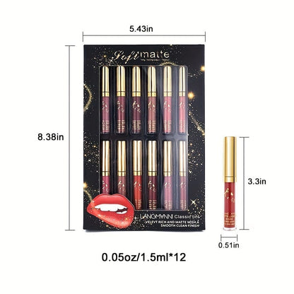 VAIRS® Beauty 12pcs LANGMANNI 12 Colors Lipstick Waterproof Long Lasting Natural Matte Sexy Women Moist Lip Gloss Nude Glitter Beauty Red Lip Tint Valentine's Day Gifts For Music Festival