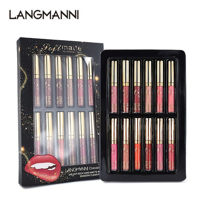 VAIRS® Beauty 12pcs LANGMANNI 12 Colors Lipstick Waterproof Long Lasting Natural Matte Sexy Women Moist Lip Gloss Nude Glitter Beauty Red Lip Tint Valentine's Day Gifts For Music Festival