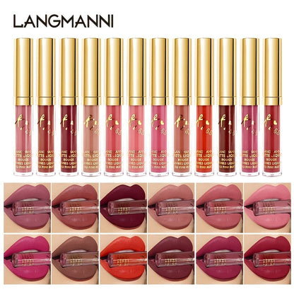 VAIRS® Beauty 12pcs LANGMANNI 12 Colors Lipstick Waterproof Long Lasting Natural Matte Sexy Women Moist Lip Gloss Nude Glitter Beauty Red Lip Tint Valentine's Day Gifts For Music Festival