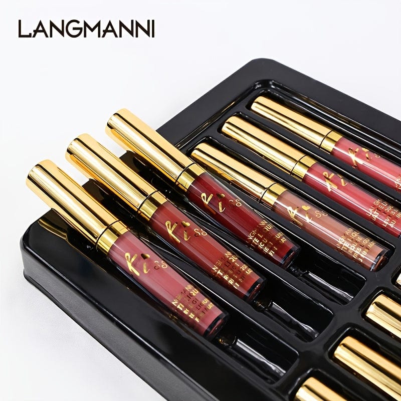 VAIRS® Beauty 12pcs LANGMANNI 12 Colors Lipstick Waterproof Long Lasting Natural Matte Sexy Women Moist Lip Gloss Nude Glitter Beauty Red Lip Tint Valentine's Day Gifts For Music Festival