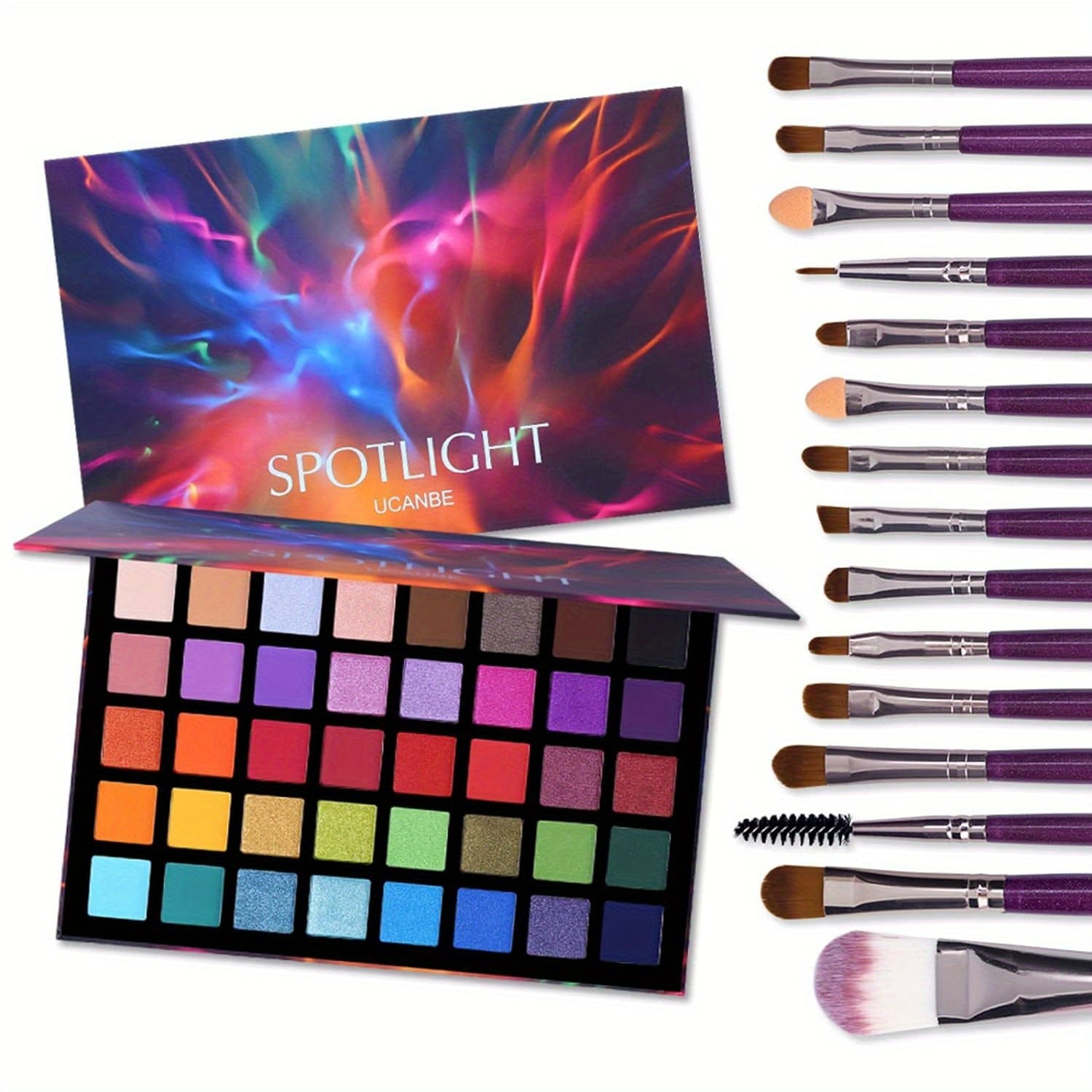 VAIRS® Beauty 40 color palette UCANBE Spotlight Eyeshadow Palette + 15 PCS Eye Brushes Makeup Set, Professional 40 Color Matte Shimmer Glitter Eye Shadow Pallet Highly Pigmented Waterproof Long Lasting Make up Pallete