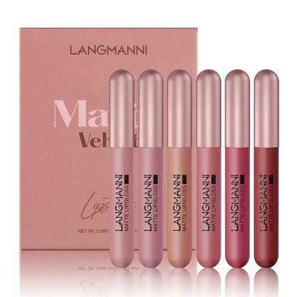 VAIRS® Beauty 6pcs LANGMANNI 6-pack Of Lip Gloss Matte Velvet Matte Lip Gloss, Waterproof Long Lasting Valentine's Day Gifts