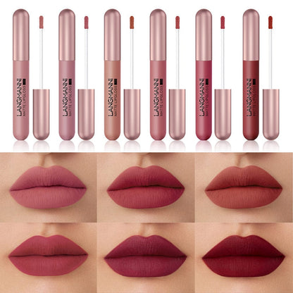 VAIRS® Beauty 6pcs LANGMANNI 6-pack Of Lip Gloss Matte Velvet Matte Lip Gloss, Waterproof Long Lasting Valentine's Day Gifts