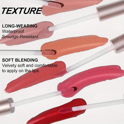 VAIRS® Beauty 6pcs-set YOUNG VISION 6-Pc Matte Nude Liquid Lipstick Set - Long-Lasting & Pigmented Shades, Lip Gloss Bundle Gift Collection for Girls/Women