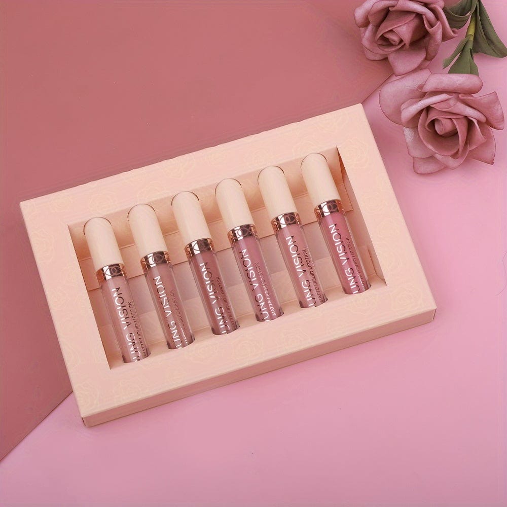 VAIRS® Beauty 6pcs-set YOUNG VISION Matte Nude Liquid Lipstick Sets, Long Lasting and Waterproof Pink/Brown Lip Stick Pack Bundles, Lip Gloss/Lip Stain Makeup Set for Women, Labiales Matte Larga Duracion 24