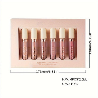 VAIRS® Beauty 6pcs-set YOUNG VISION Matte Nude Liquid Lipstick Sets, Long Lasting and Waterproof Pink/Brown Lip Stick Pack Bundles, Lip Gloss/Lip Stain Makeup Set for Women, Labiales Matte Larga Duracion 24