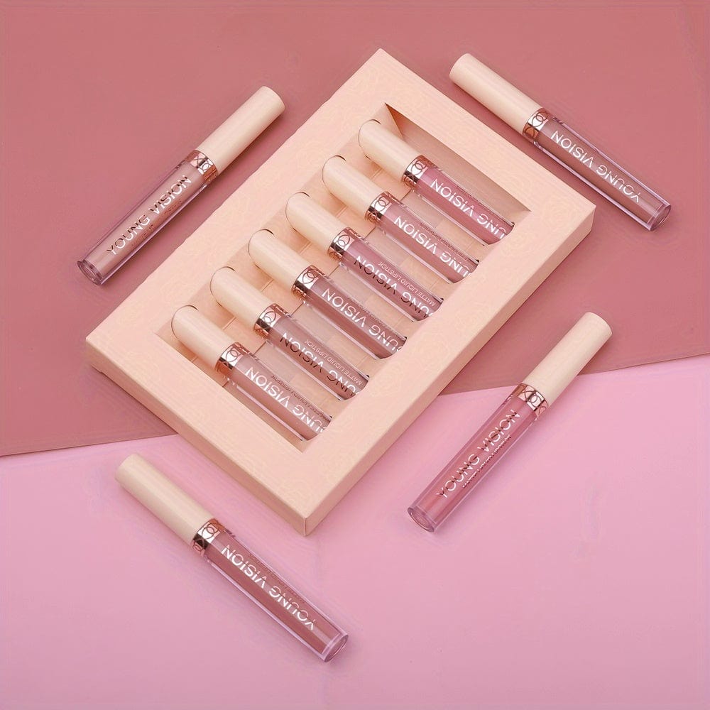 VAIRS® Beauty 6pcs-set YOUNG VISION Matte Nude Liquid Lipstick Sets, Long Lasting and Waterproof Pink/Brown Lip Stick Pack Bundles, Lip Gloss/Lip Stain Makeup Set for Women, Labiales Matte Larga Duracion 24