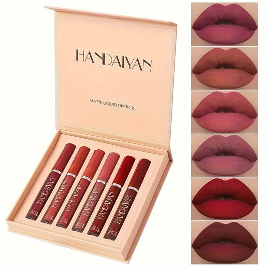 VAIRS® Beauty A HANDAIYAN 6pcs Lip Glaze Set, Nude Lipstick Set, Multi-color Lip Gloss, Waterproof And Long-lasting, Non-stick Cup, Perfect Gift For Girlfriend And Mother