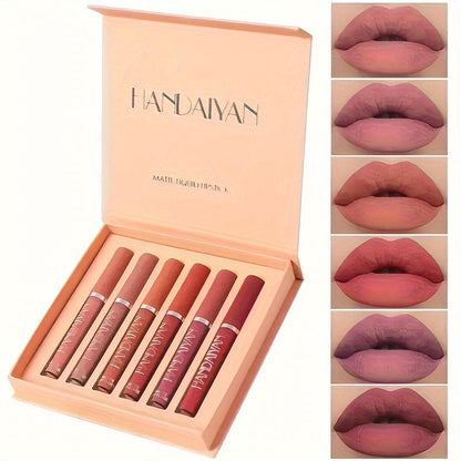 VAIRS® Beauty B HANDAIYAN 6pcs Lip Glaze Set, Nude Lipstick Set, Multi-color Lip Gloss, Waterproof And Long-lasting, Non-stick Cup, Perfect Gift For Girlfriend And Mother