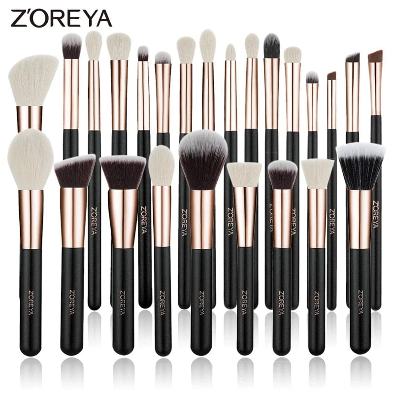 VAIRS® Beauty Black/Gold 25pcs Set ZOREYA Black Makeup Brushes set Professional Natural Hair Brushes Foundation Powder Contour Eyeshadow Make Up Brushes