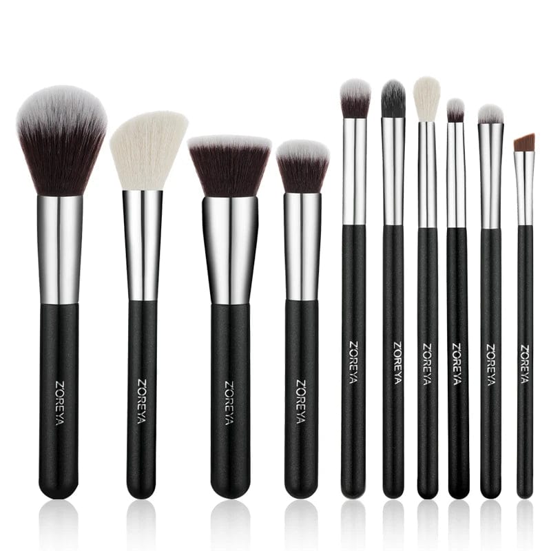 VAIRS® Beauty Black/Silver 10pcs ZOREYA Black Makeup Brushes set Professional Natural Hair Brushes Foundation Powder Contour Eyeshadow Make Up Brushes