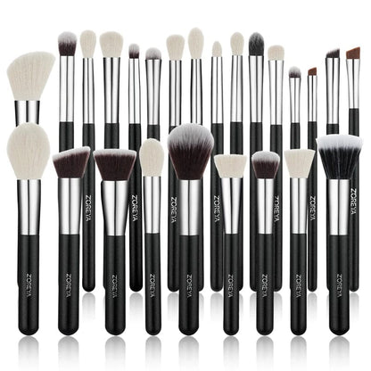 VAIRS® Beauty Black/Silver 25pcs ZOREYA Black Makeup Brushes set Professional Natural Hair Brushes Foundation Powder Contour Eyeshadow Make Up Brushes