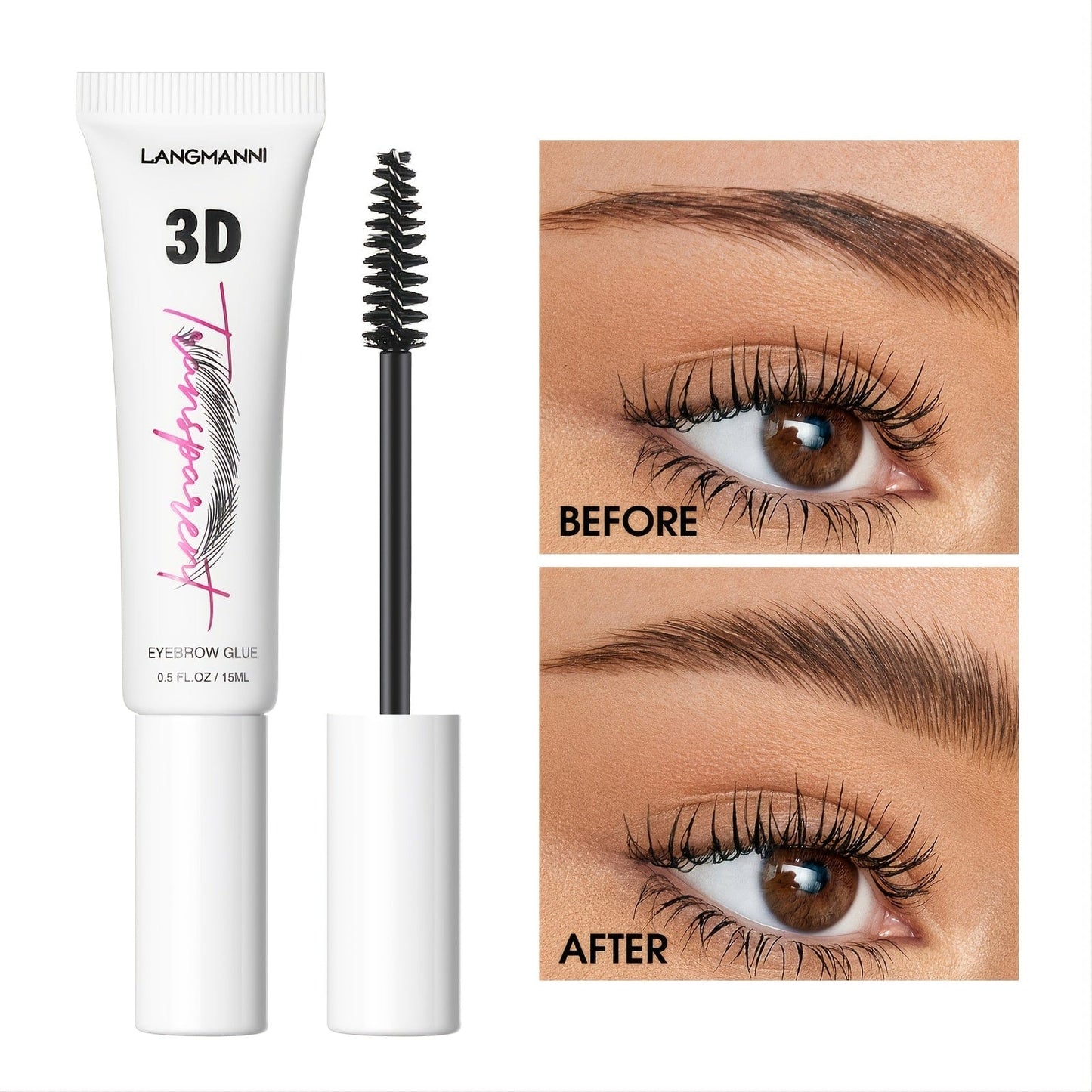 VAIRS® Beauty Brows Gel LANGMANNI Eyebrow Gel, 0.5 Oz Clear Eyebrow Fixing Gel, Clear Waterproof Eyebrow Styling Gel, 3D Eyebrow Liquid Gel Natural Eyebrow Makeup