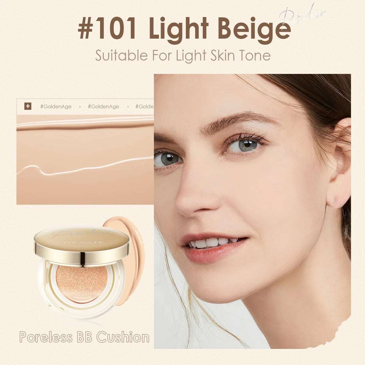 VAIRS beauty & care 101 FOCALLURE Waterproof Matte Air Cushion Poreless BB＆CC Cream High Coverage Oil-control Soft Face Makeup Foundation Base Cosmetics