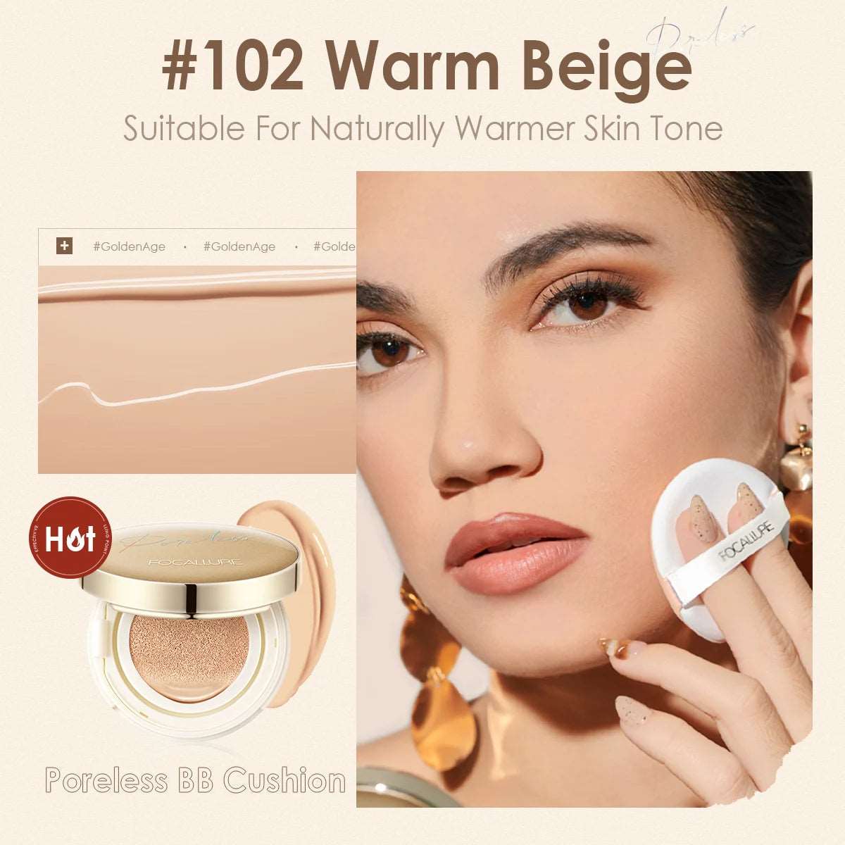 VAIRS beauty & care 102 FOCALLURE Waterproof Matte Air Cushion Poreless BB＆CC Cream High Coverage Oil-control Soft Face Makeup Foundation Base Cosmetics