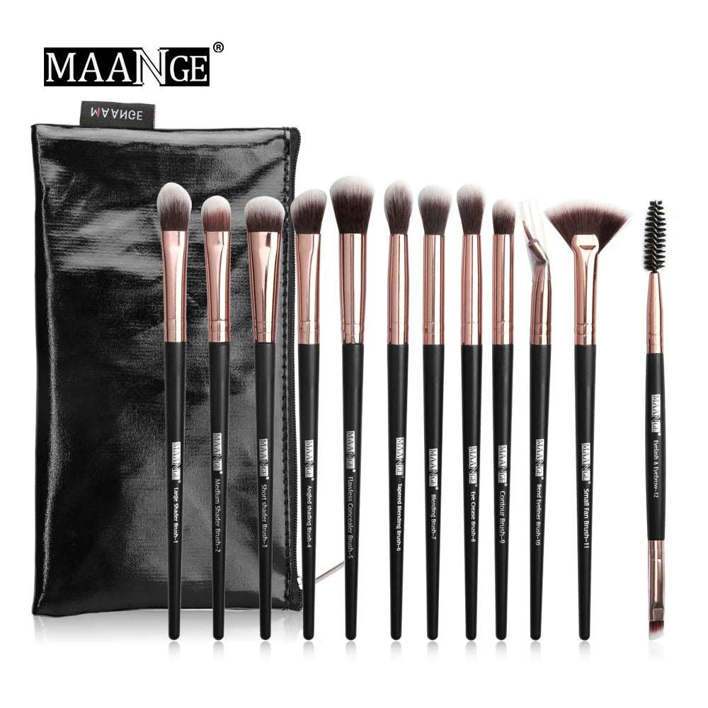 VAIRS beauty & care 12pcs black with bag MAANGE 5/12Pcs Makeup Brushes Set Cosmetic Powder Eye Shadow Foundation Blush Blending Beauty Tool Make Up Brush Maquiagem