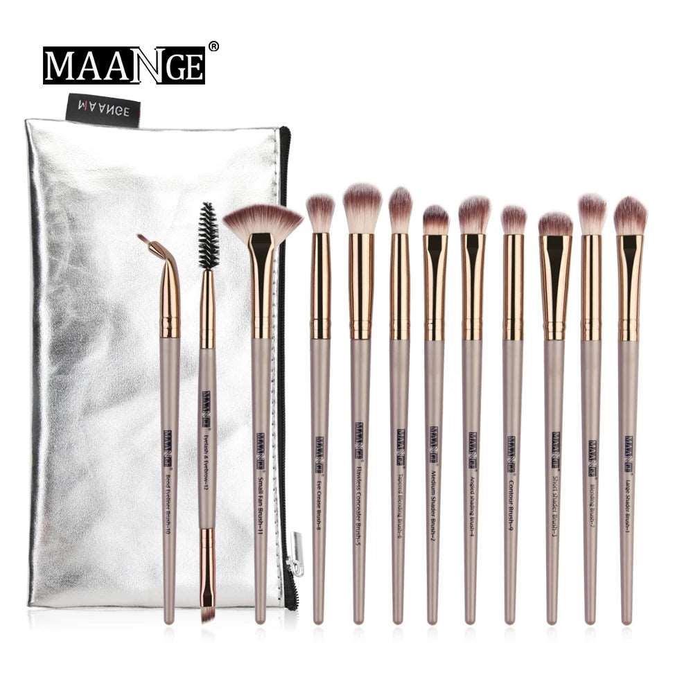 VAIRS beauty & care 12pcs bown with bag MAANGE 5/12Pcs Makeup Brushes Set Cosmetic Powder Eye Shadow Foundation Blush Blending Beauty Tool Make Up Brush Maquiagem