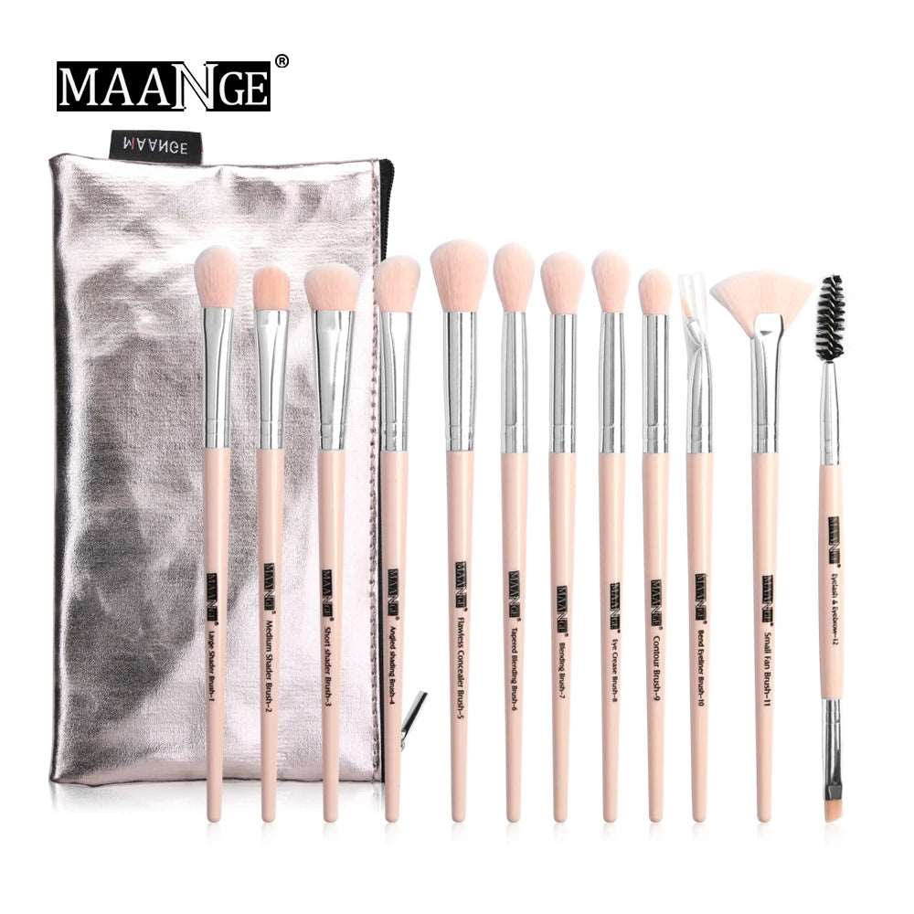 VAIRS beauty & care 12pcs pink with bag MAANGE 5/12Pcs Makeup Brushes Set Cosmetic Powder Eye Shadow Foundation Blush Blending Beauty Tool Make Up Brush Maquiagem