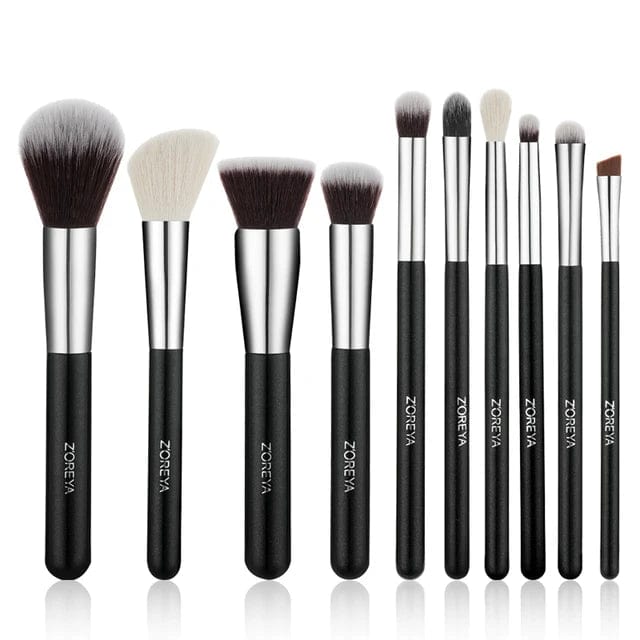 VAIRS beauty & care Black 10pcs Set ZOREYA Black Makeup Brushes Set Natural Hair Brushes Foundation Powder Eyebrow Contour Eyeshadow Make Up Brushes maquiage