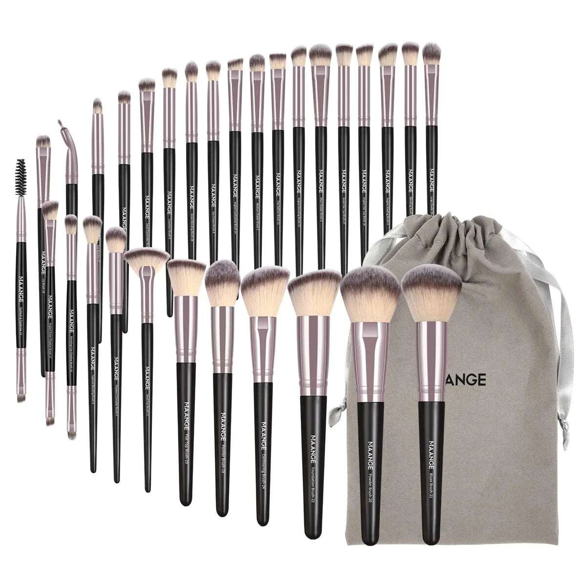 VAIRS beauty & care Black Coffee MAANGE 30pcs Professional Makeup Brush Set Foundation Concealers Eye Shadows Powder Blush Blending Brushes Beauty Tools with Bag