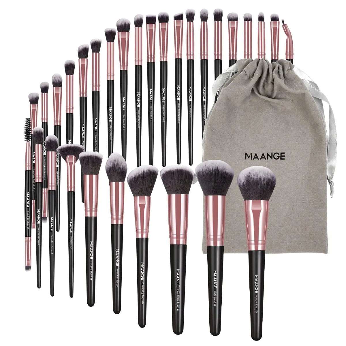 VAIRS beauty & care Black Gold MAANGE 30pcs Professional Makeup Brush Set Foundation Concealers Eye Shadows Powder Blush Blending Brushes Beauty Tools with Bag