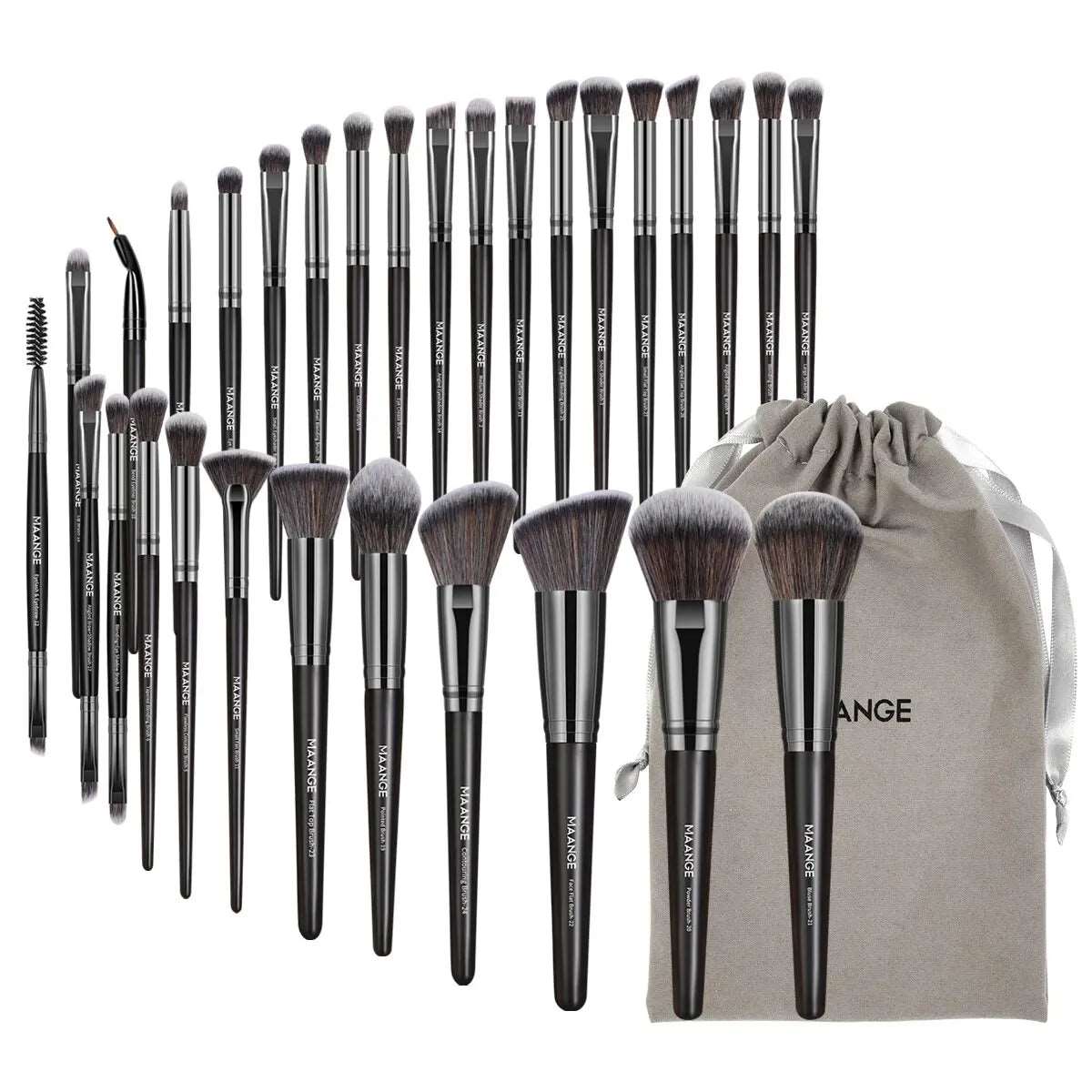 VAIRS beauty & care Black Gun MAANGE 30pcs Professional Makeup Brush Set Foundation Concealers Eye Shadows Powder Blush Blending Brushes Beauty Tools with Bag