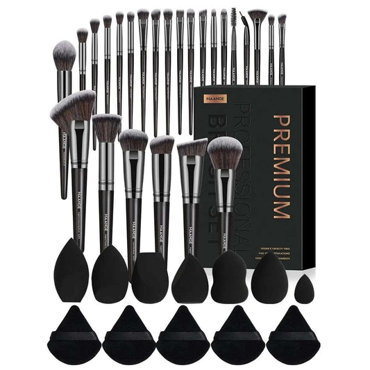 VAIRS beauty & care Black MAANGE 25Pcs Makeup Brush Set with 12Pcs Powder Puff Concealers Foundation Eyeshadow Brushes Sponge Set Fluffy Beauty Tools