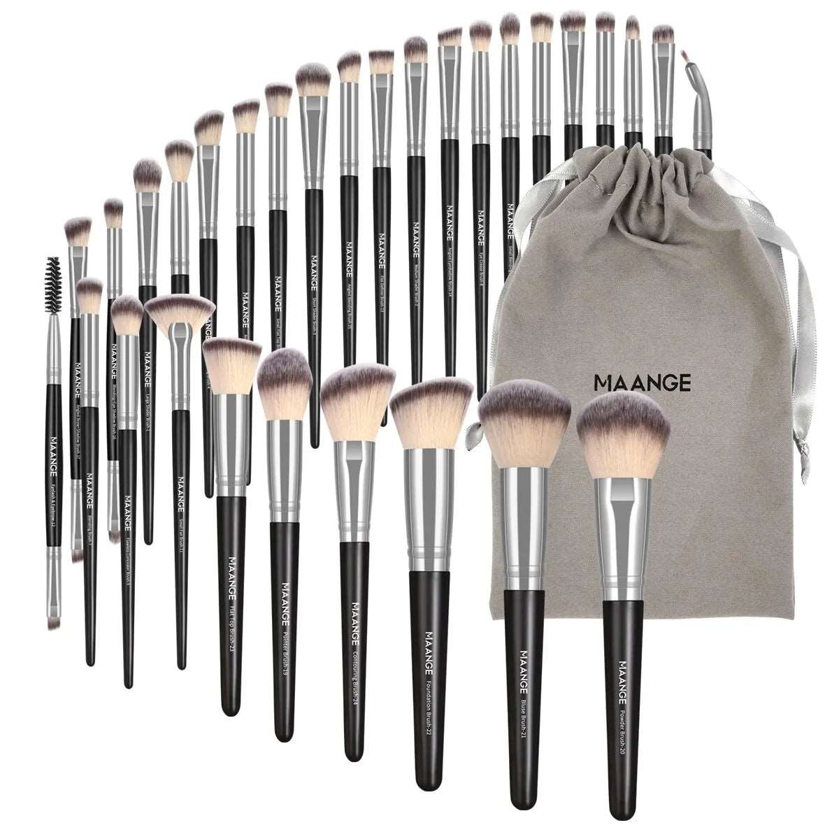 VAIRS beauty & care Black Silver MAANGE 30pcs Professional Makeup Brush Set Foundation Concealers Eye Shadows Powder Blush Blending Brushes Beauty Tools with Bag