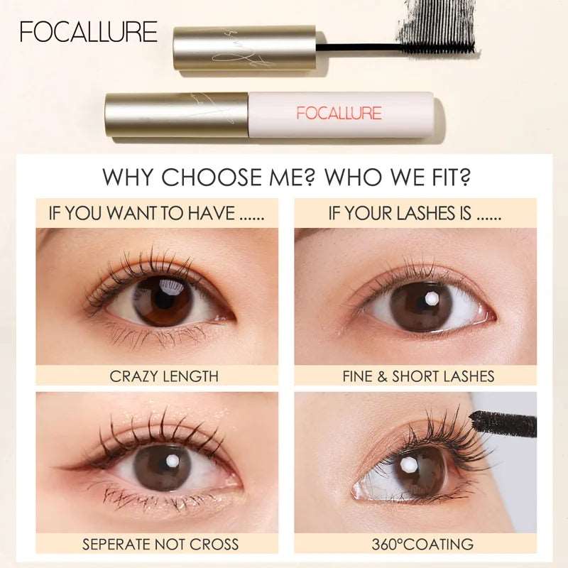 VAIRS beauty & care FOCALLURE 3D Silk Fiber Eyelash Mascara Waterproof Long-wearing Curling Lengthening Eye Lash Extension Tool Makeup Cosmetics