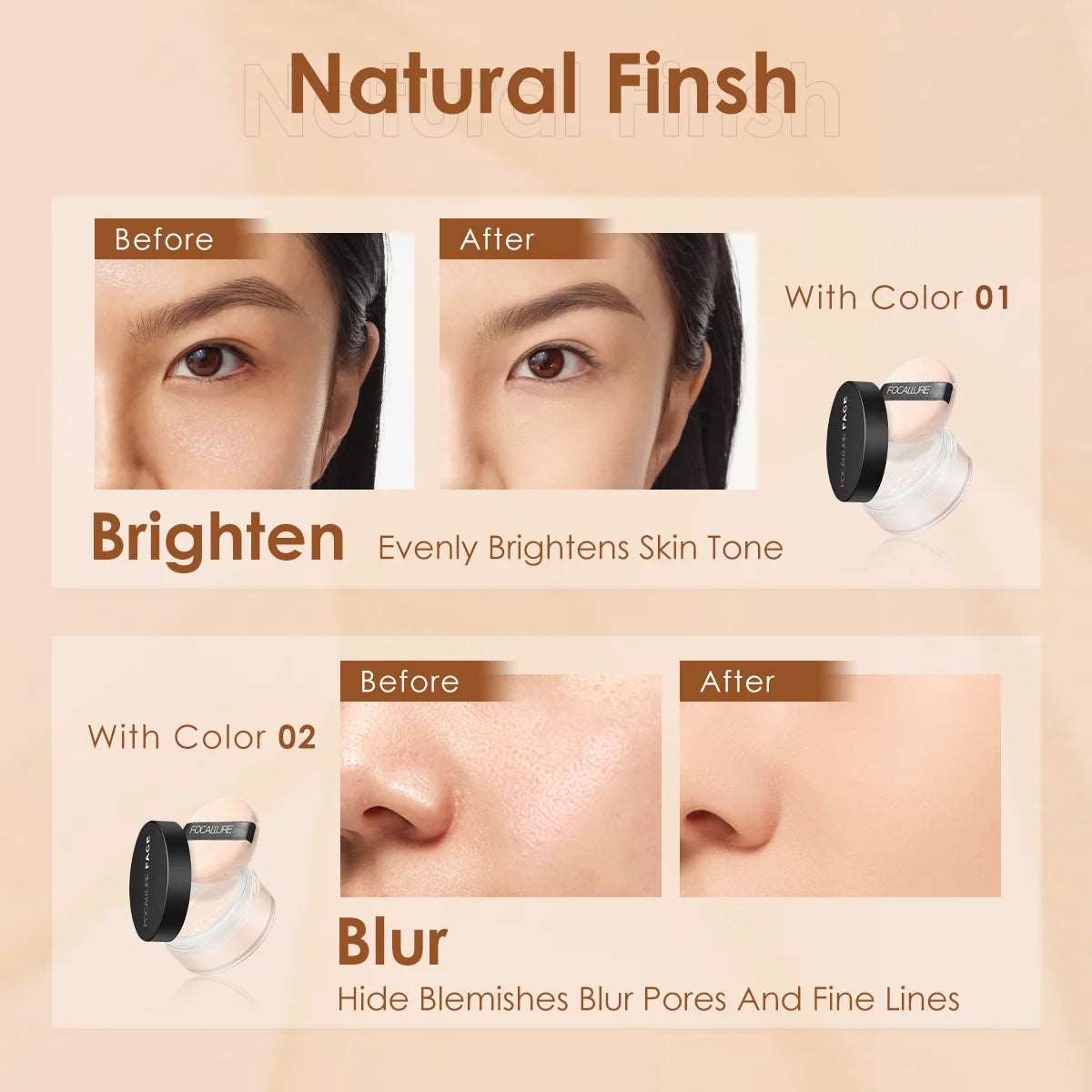 VAIRS beauty & care FOCALLURE 9 Colors Oil-control Loose Powder Waterproof Long-lasting Full Coverage Face Compact Setting Powder Makeup Cosmetics