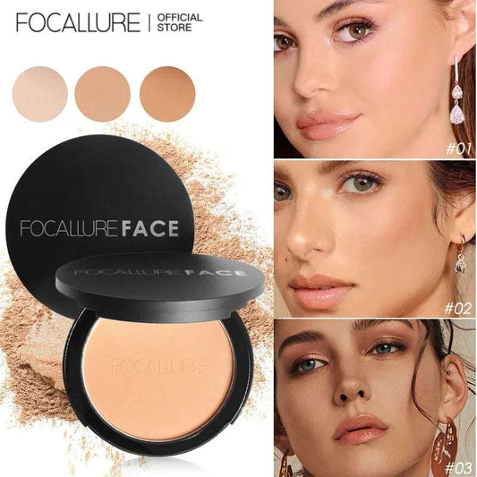 VAIRS beauty & care FOCALLURE 9 Colors Pressed Powder Waterproof Long-lasting Full Coverage Face Compact Setting Powder Makeup Foundation Cosmetics